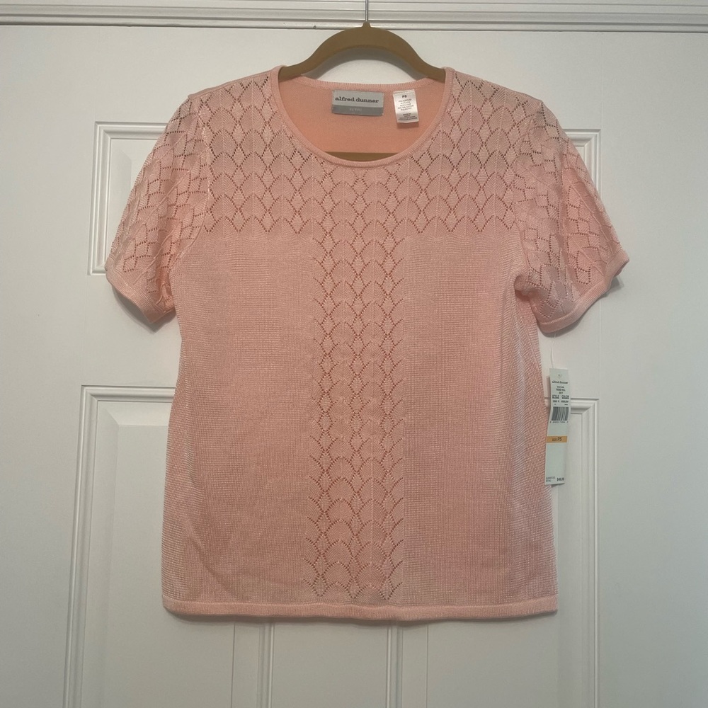 NWT Alfred Dunner Petite Women's Blush Pink Short Sleeve Knit Tee Size PS